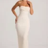 Palermo Embellished Bandeau Cowl Neck Maxi Dress in White