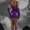 Pandora Cut Out Vinyl Corset Mini Dress in Purple