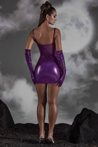 Pandora Cut Out Vinyl Corset Mini Dress in Purple