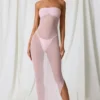 Papeete Ruched Bandeau Midi Dress in Soft Pink