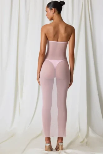 Papeete Ruched Bandeau Midi Dress in Soft Pink