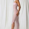 Papeete Ruched Bandeau Midi Dress in Soft Pink