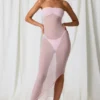 Papeete Ruched Bandeau Midi Dress in Soft Pink