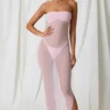 Papeete Ruched Bandeau Midi Dress in Soft Pink