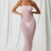 Papeete Ruched Bandeau Midi Dress in Soft Pink