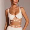 Parma Embellished Underwired Strappy Crop Top in White
