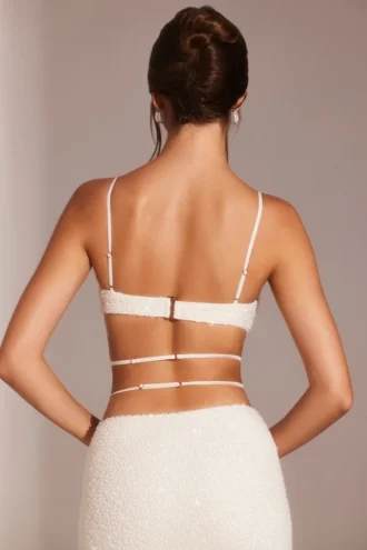 Parma Embellished Underwired Strappy Crop Top in White