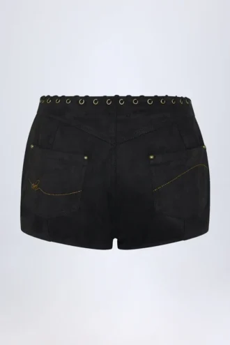 Parva Lace-Up Mid-Rise Shorts in Black