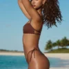 Polynesia Drawstring Thong Bikini Bottoms in Chocolate Brown