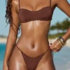 Polynesia Drawstring Thong Bikini Bottoms in Chocolate Brown