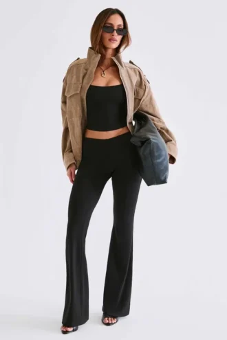 Patsy Modal Mid-Rise Flared Trousers in Black