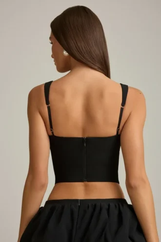 Pearla Cut-Out Bow-Detail Corset Top in Black