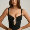 Pearla Cut-Out Bow-Detail Corset Top in Black