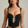 Pearla Cut-Out Bow-Detail Corset Top in Black