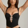Pearla Cut-Out Bow-Detail Corset Top in Black