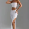 Pelagia Embellished V-Waist Thigh-Split Maxi Skirt in White