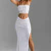 Pelagia Embellished V-Waist Thigh-Split Maxi Skirt in White