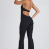 Pema Modal Lace-Trim Cut-Out Flared Jumpsuit in Black