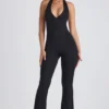 Pema Modal Lace-Trim Cut-Out Flared Jumpsuit in Black