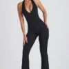 Pema Modal Lace-Trim Cut-Out Flared Jumpsuit in Black