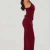 Penelope Halterneck Lace-Up Corset Maxi Dress in Berry Red