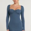 Perrie Long Sleeve Ruched Modal Cashmere Blend Mini Dress in French Navy