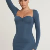 Perrie Long Sleeve Ruched Modal Cashmere Blend Mini Dress in French Navy