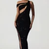 Persephone Embellished Asymmetric Cut-Out Gown in Black