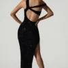 Persephone Embellished Asymmetric Cut-Out Gown in Black