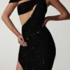 Persephone Embellished Asymmetric Cut-Out Gown in Black