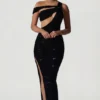 Persephone Embellished Asymmetric Cut-Out Gown in Black