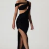 Persephone Embellished Asymmetric Cut-Out Gown in Black