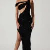 Persephone Embellished Asymmetric Cut-Out Gown in Black