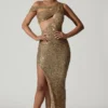 Persephone Embellished Asymmetric Cut-Out Gown in Gold