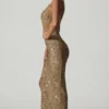 Persephone Embellished Asymmetric Cut-Out Gown in Gold