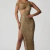 Persephone Embellished Asymmetric Cut-Out Gown in Gold