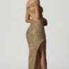Persephone Embellished Asymmetric Cut-Out Gown in Gold
