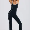 Petite Soft Active Open-Back Jumpsuit in Black
