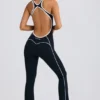 Petite Soft Active Open-Back Jumpsuit in Black