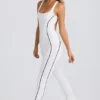 Petite Soft Active Open-Back Jumpsuit in White