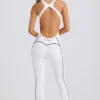 Petite Soft Active Open-Back Jumpsuit in White