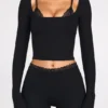 Philippa Modal Mid-Rise Flared Trousers in Black