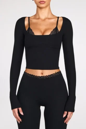 Philippa Modal Mid-Rise Flared Trousers in Black