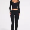 Philippa Modal Mid-Rise Flared Trousers in Black