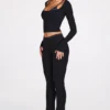 Philippa Modal Mid-Rise Flared Trousers in Black