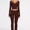 Philippa Modal Mid-Rise Flared Trousers in Chocolate Brown