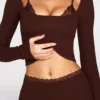 Philippa Modal Mid-Rise Flared Trousers in Chocolate Brown