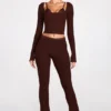 Philippa Modal Mid-Rise Flared Trousers in Chocolate Brown