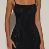 Philomena Embellished Soft-Scoop Backless Fitted Mini Dress in Black