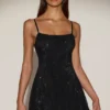 Philomena Embellished Soft-Scoop Backless Fitted Mini Dress in Black